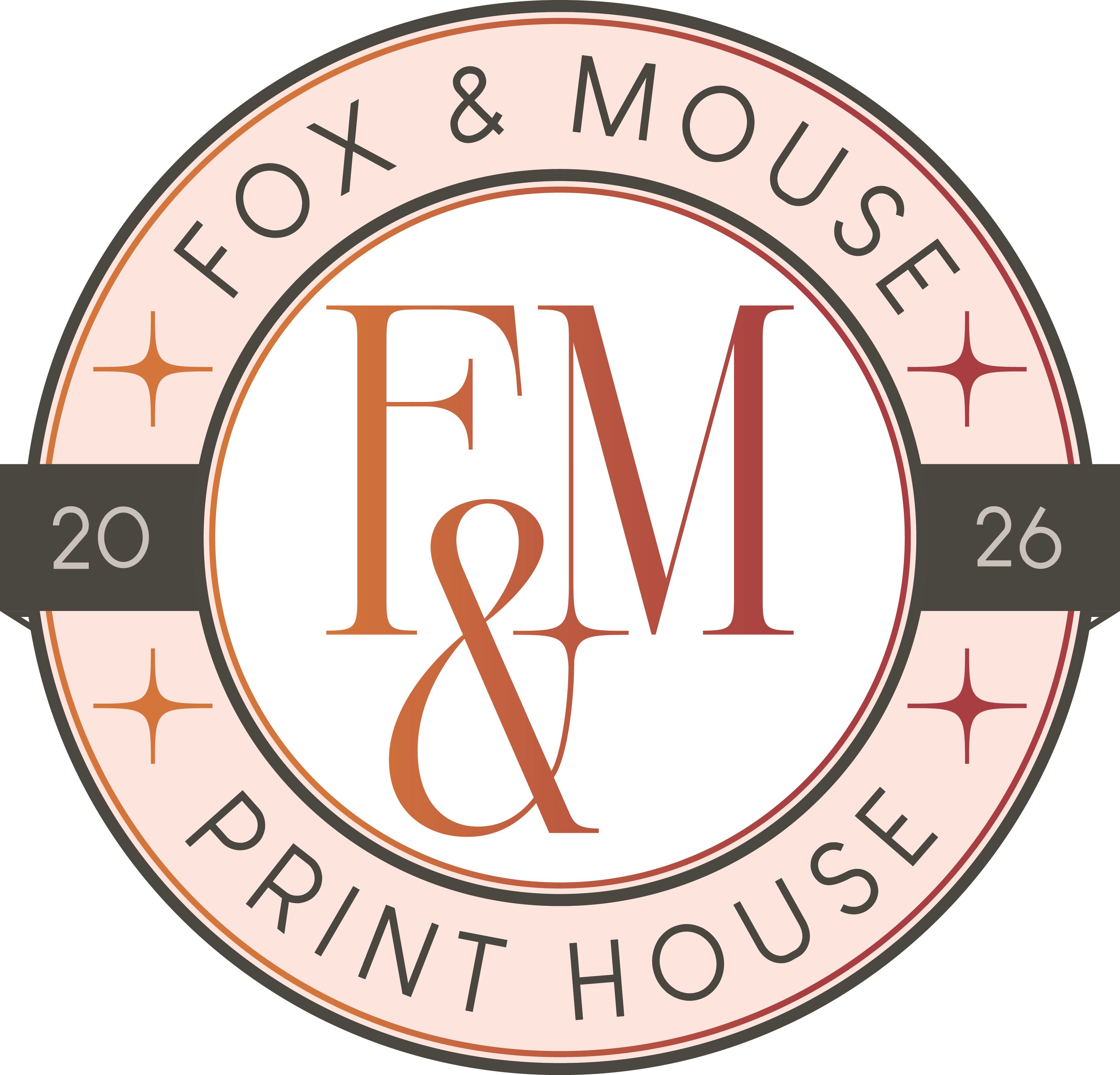 Fox and Mouse Print House logo with filled circle